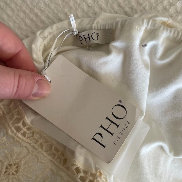 Pho Firenze One Shoulder Shift Mini Dress Small S Cream Knit Embroidered Eyelet - Picture 5 of 8